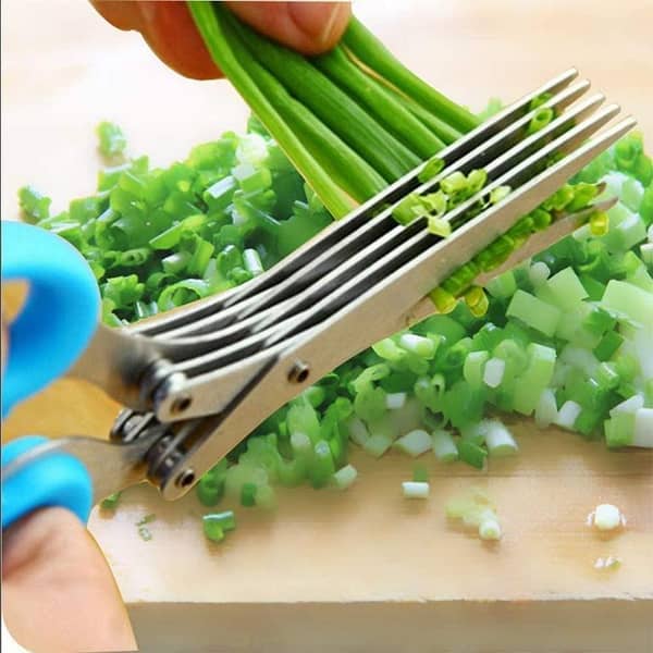 Stainless steel five-layer chopped green onion scissors Food supplement shredded paper scissors Household kitchen scissor gadget 5 Layers Stainless Steel Kitchen Scissors Kitchen Tools Five Blue Onion Cut Multifunction Knife