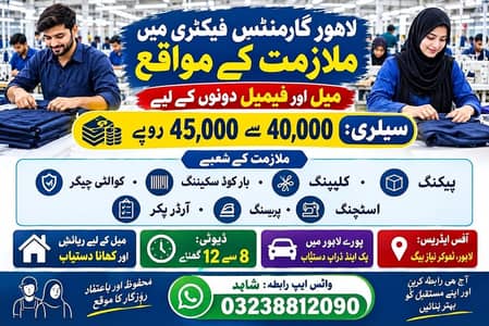 Garments Factory Jobs in Lahore – Salary 40,000 to 45,000