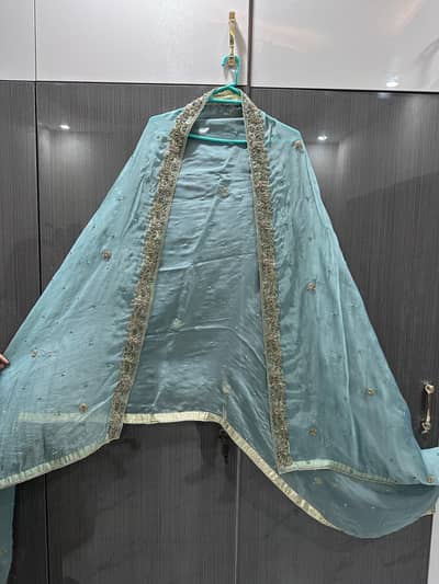 Bridal 3-piece gorgeous outfit in an elegant mint blue shade