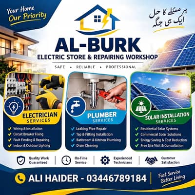 Electrician services, Plumber near me, Solar panel installation Lahore