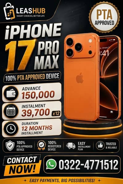 Apple iPhone 17 Pro Max Pta Approved On Easy Installment Only Lahore