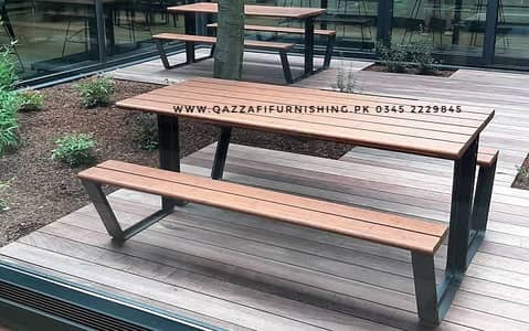 outdoor cafeteria table & benches wood & iron furniture karachi sale