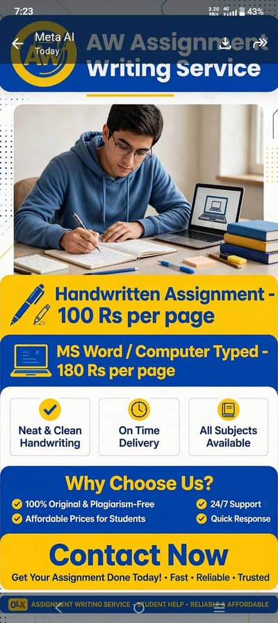 Assignment Writing Service - Handwritten & MS Word - Lahore