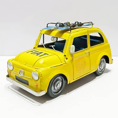 Vintage Handcrafted Tin Car Model of 1970 FIAT 500 L | Large Surf Car