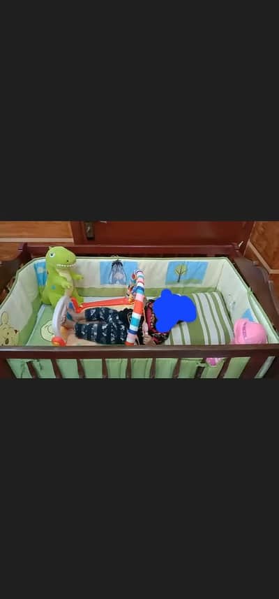 Wooden Baby Cot / Baby Crib 4×2.5 ft with Mattress, Cover & Storage