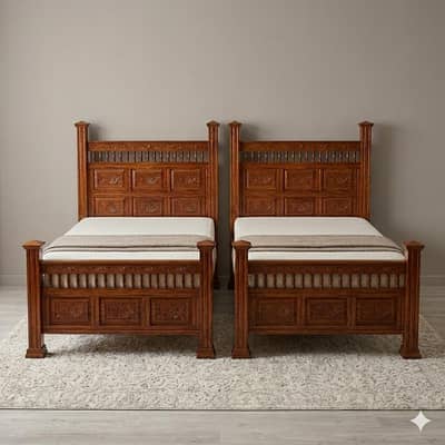 Pair of Pure Sheesham (Taali ) 100% wooded chinioty single beds