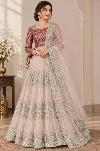 Elegant Maroon & Blush Heavy Embroidered Saree | Party & Wedding Wear
