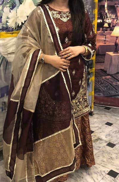 Sharara soot with golden heavy embroidery