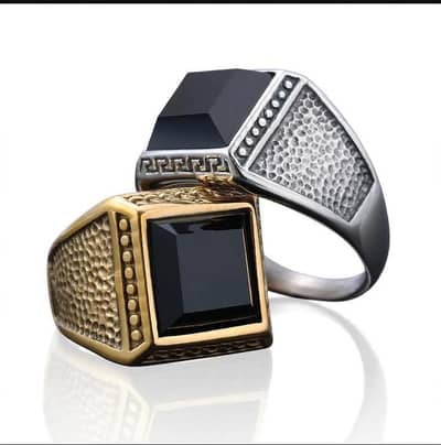 Turkish Black Aqeeq Ring For Men - Stainless Steel