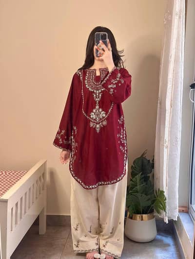 front full heavy embroidery sleeves embroidery EMB trousers
