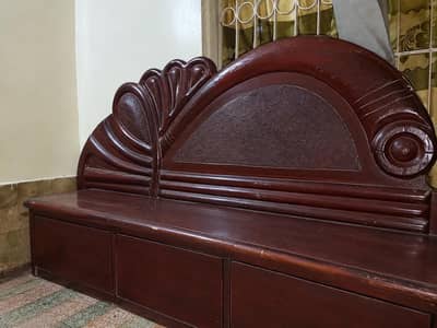 Wooden Bed with Almari & Divider – Furniture Set