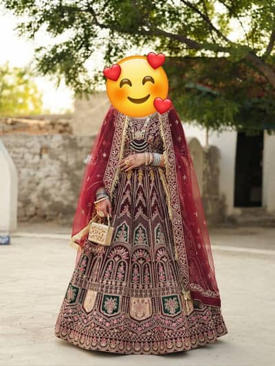 Bridal Heavy Maroon Velvet Lehenga - 2 Days Booking - Mian Channu