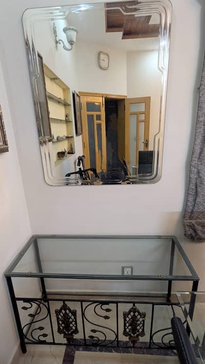 Metal Dressing Table with Glass Top + Large Mirror