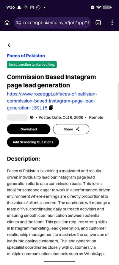 instagram page lead generation internship