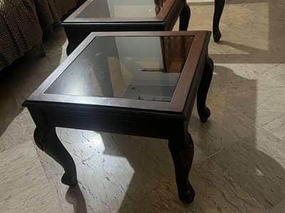 2 small pure sheesham tables and 2 sofa single seater