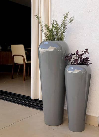 Modern Glossy Grey Fiberglass Planters