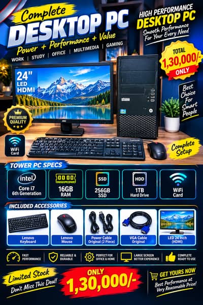 Complete Core i7 6th Gen Desktop PC | 16GB RAM | 256GB SSD + 1TB HDD
