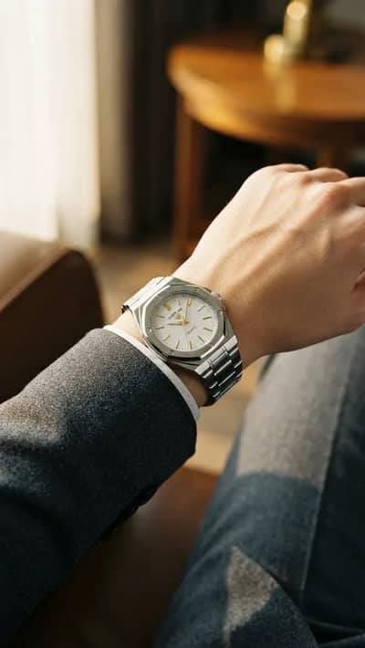 Men's stainless steel quartz watch 24mm multicolor strap