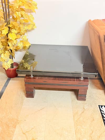 Beautiful Black Glass Center Table – Wooden Base