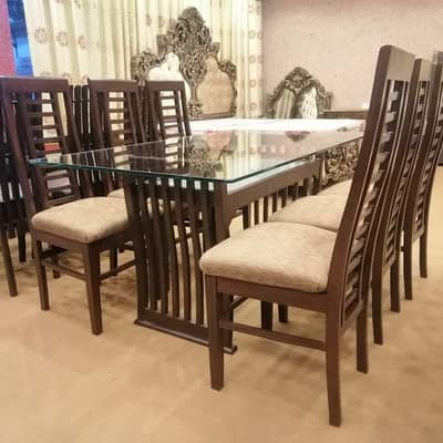 Dining Table With 4 & 6 Chair Set - Glass Top - Brand New 03190252896