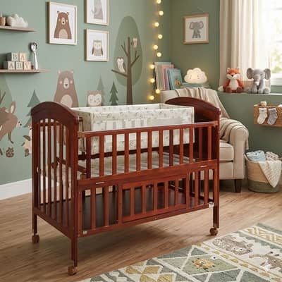 WOODEN BABY COT WITH STORAGE – BROWN