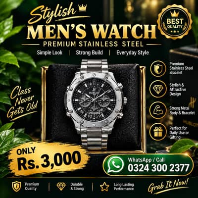 ⌚ Stylish Stainless Steel Men’s Wrist Watch – Premium Look