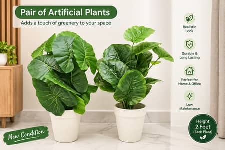 2 Feet Artificial Plants Pair with White Pots – Home & Office Decor