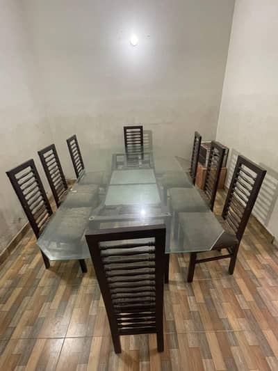 8 Seater Habitt Wooden Glass Dining Table