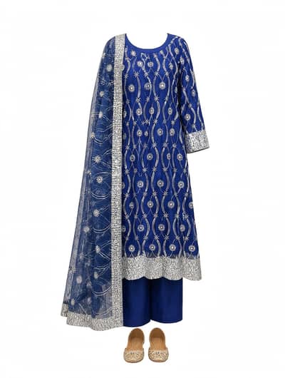 Original Cutdana Work Royal Blue 3pc Suit - Heavy Embroidered Dupatta