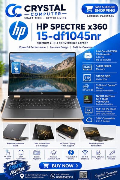 HP SPECTRE x360 15-df1045nr — PREMIUM 4K TOUCH LAPTOP
