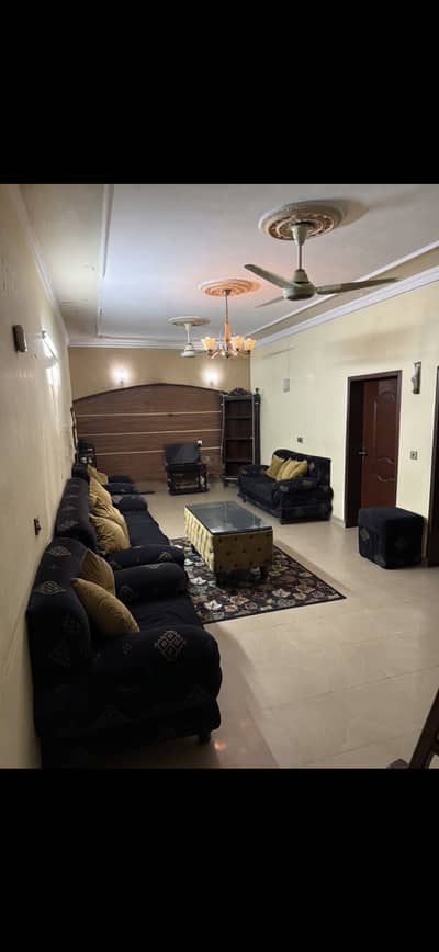 Sofa Set with sofas, tables, side stools, carpet and side cabinet