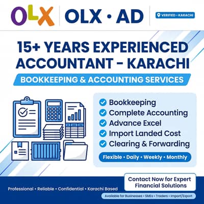15+ Years Accountant - Bookkeeping & Import Costing - Karachi