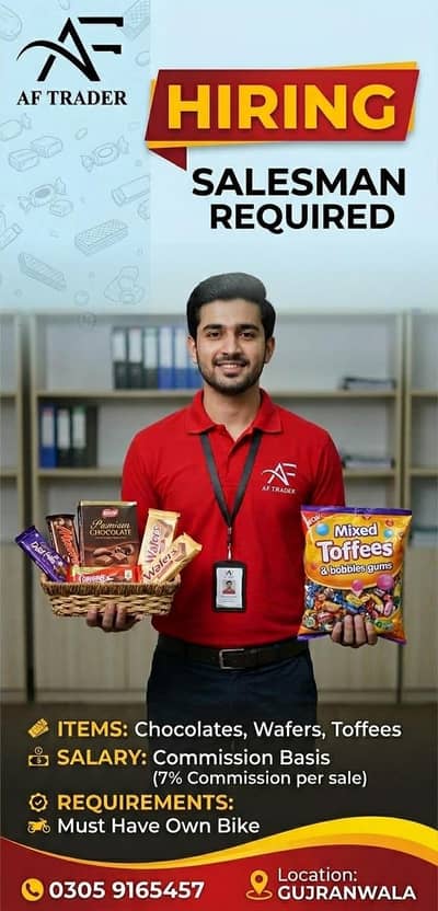 We Are Hiring Salesman on commission base