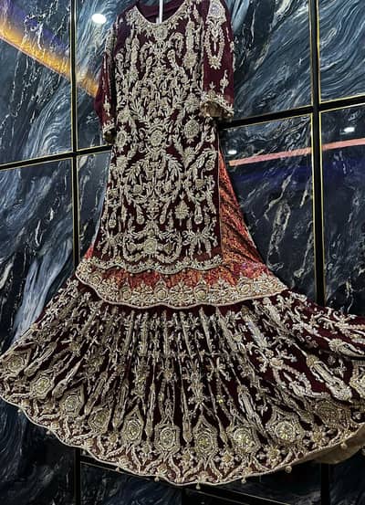 Heavy Maroon Bridal Lehenga Maxi | Wedding Dress | Embroidered