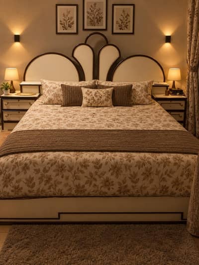 bed set with attached side tables