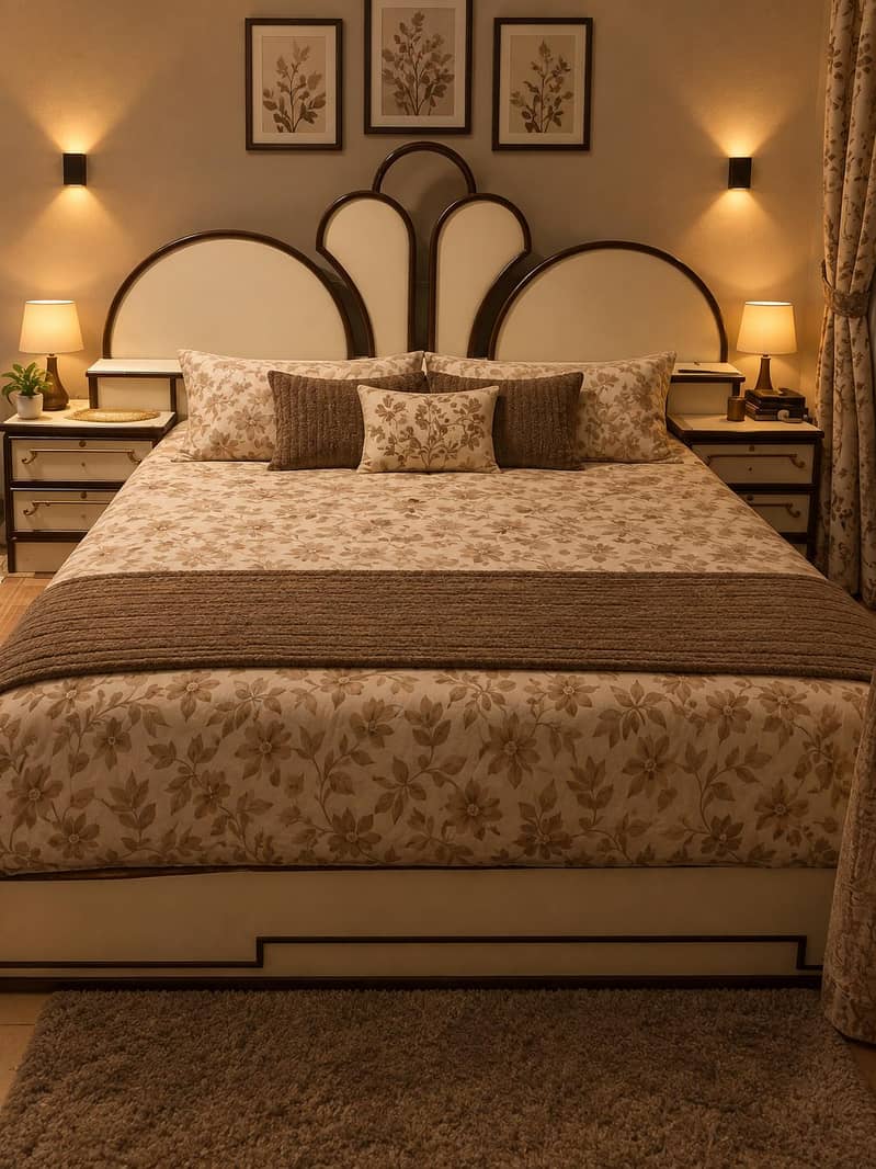 bed set with attached side tables 0