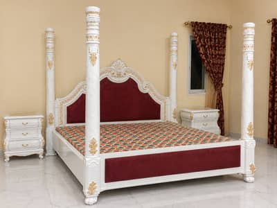 Luxury Heavy Solid-Wood Bedroom Set – 4-Poster Bed, Dresser & 2 Side T
