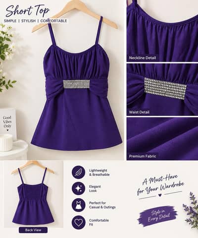 Stylish Purple Short Top for Women | Elegant Party Wear