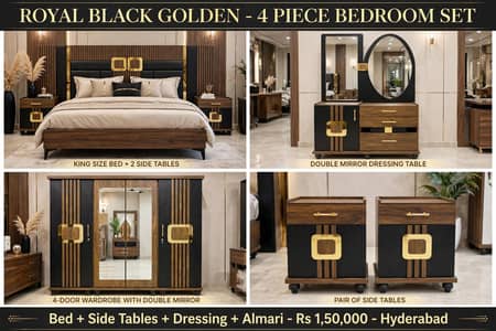 Black Golden 4 Piece Bedroom Set For Sale