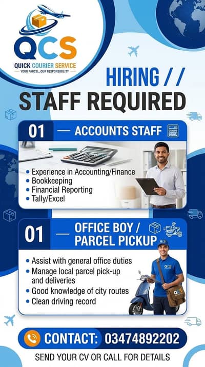 Staff Required – Accounts Staff & Office Boy