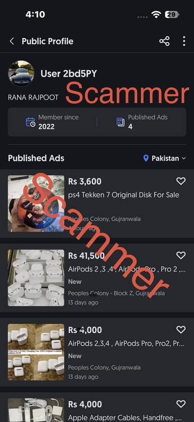 He is scammer don’t buy anything from him