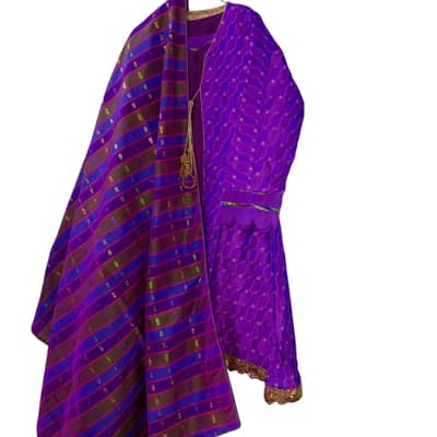 Purple 4 PCs Formal :Gown +Inner+Trouser+Dupatta