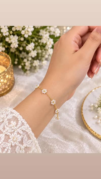 stainless steel pearl flower bracelet