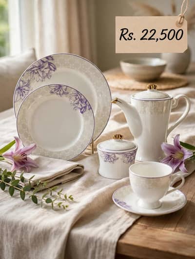 Lavender Bloom 24 Pcs Bone China Tea Set - Rs 22,500
