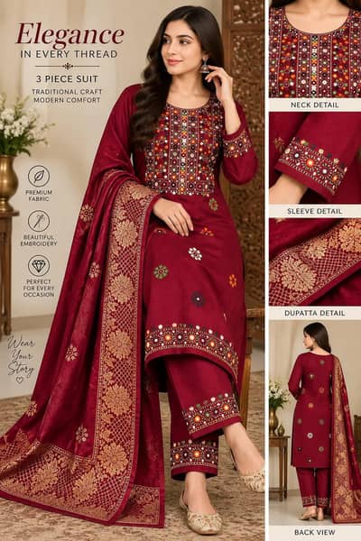 3pcs sussi silk Unstiched Embroidery suit
