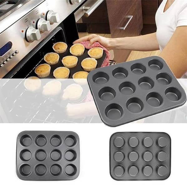 12 Cups Cake Pudding Muffin Bread Metal Non-Stick Cupcake Baking Tray Mold Tray Tin