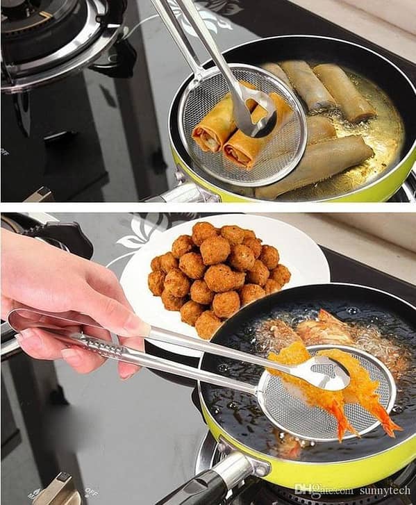 Frying Mesh Colander Quick Strain Stainless Steel Tong Colander
