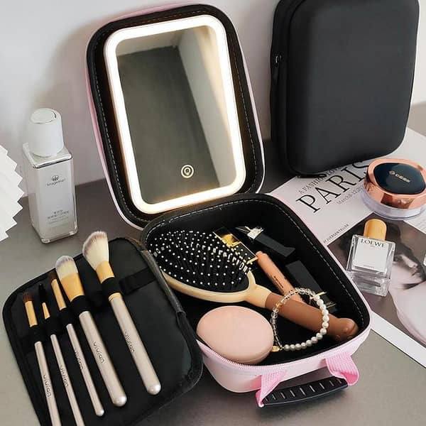 Waterproof Makeup Storage Bag with Detachable LED Mirror