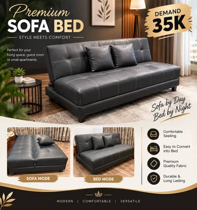 Modern Leatherette Sofa Cum Bed with Cushions - Excellent Condition