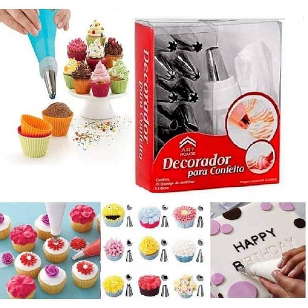 T  Cakeware 14 Piece Cake Decorating Set Frosting Icing Piping Bag Tips With Steel Nozzles
